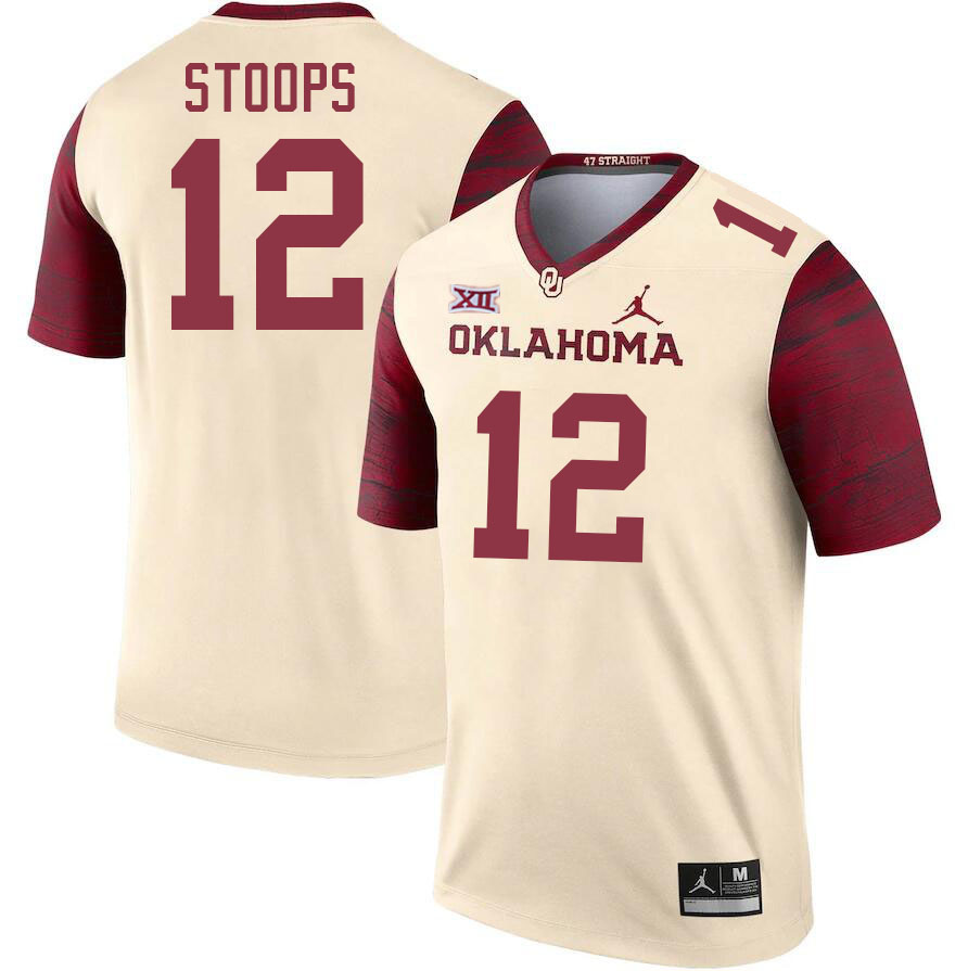 Men #12 Drake Stoops Oklahoma Sooners College Football Jerseys Stitched Sale-Cream